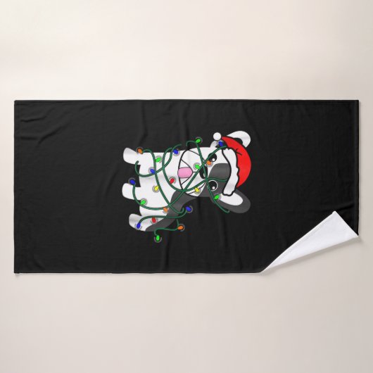 kerstlampjes decoratie grappige franse bulldog badhanddoek (Badhanddoek)