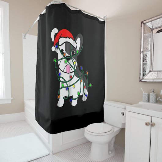 kerstlampjes decoratie grappige franse bulldog douchegordijn (In situ)