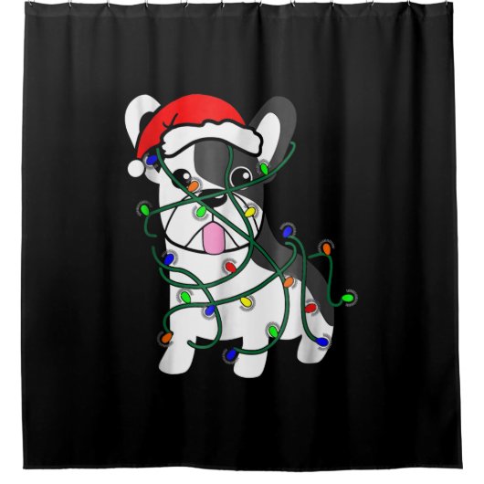 kerstlampjes decoratie grappige franse bulldog douchegordijn (Voorkant)