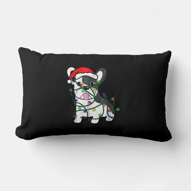 kerstlampjes decoratie grappige franse bulldog kussen (Voorkant)