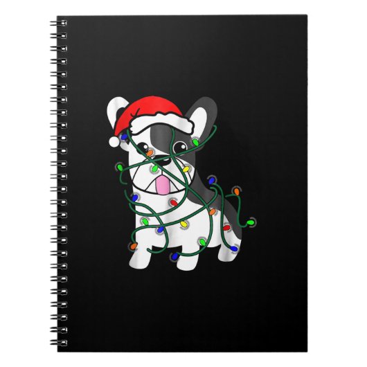 kerstlampjes decoratie grappige franse bulldog notitieboek (Voorkant)