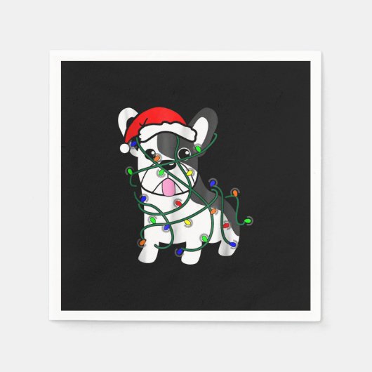kerstlampjes decoratie grappige franse bulldog servet (Voorkant)