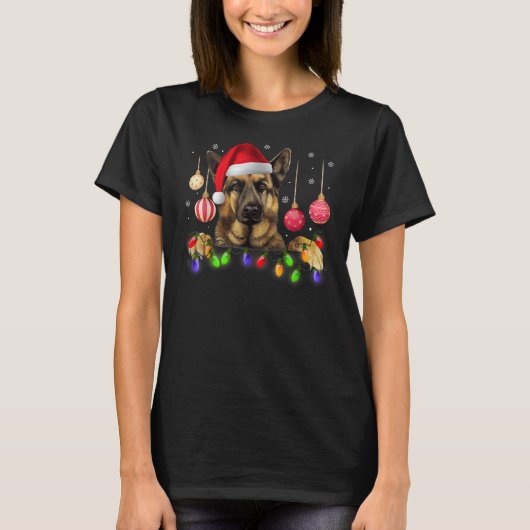 kerstlampjes Duitse herderhond T-shirt (Voorkant)