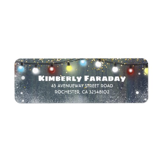 kerstlampjes en snoezig hout etiket (Voorkant)