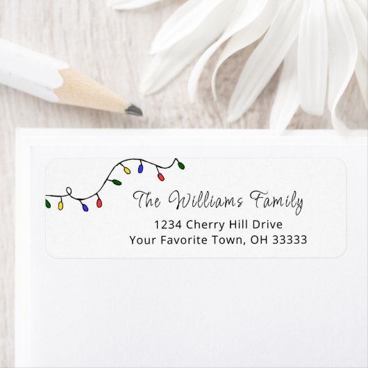 kerstlampjes Festive Modern Return Address Etiket (Insitu)