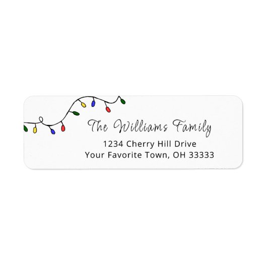 kerstlampjes Festive Modern Return Address Etiket (Voorkant)