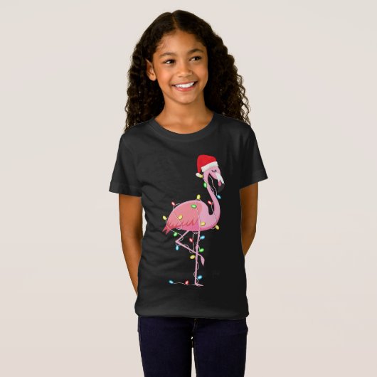 kerstlampjes Flamingo Lover Funny Xmas cadeau T-shirt (Voorkant volledig)
