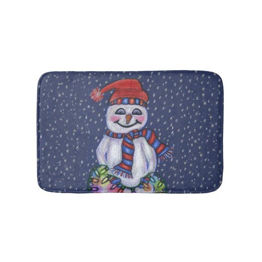 kerstlampjes glimlachen Snowman Snowflakes Badmat (Voorkant)