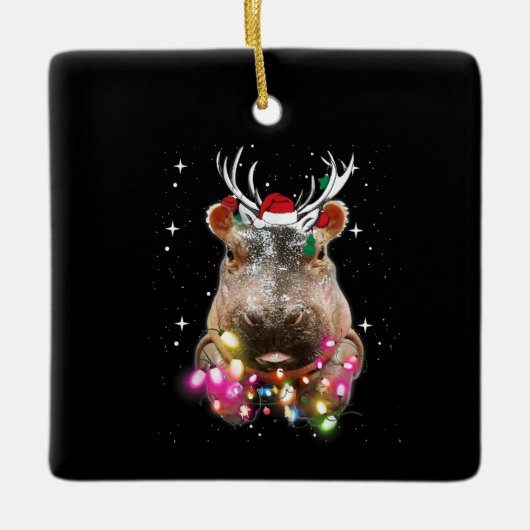 Kerstlampjes Hippo Fiona Hippopotamus Lover Keramisch Ornament (Voorkant)