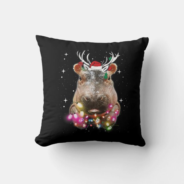Kerstlampjes Hippo Fiona Hippopotamus Lover Kussen (Voorkant)