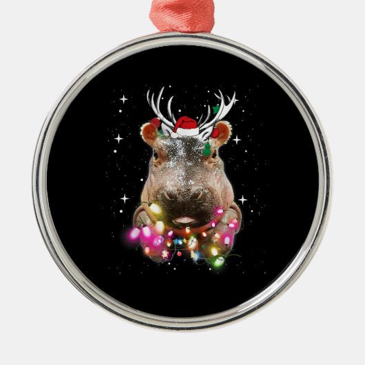Kerstlampjes Hippo Fiona Hippopotamus Lover Metalen Ornament (Voorkant)