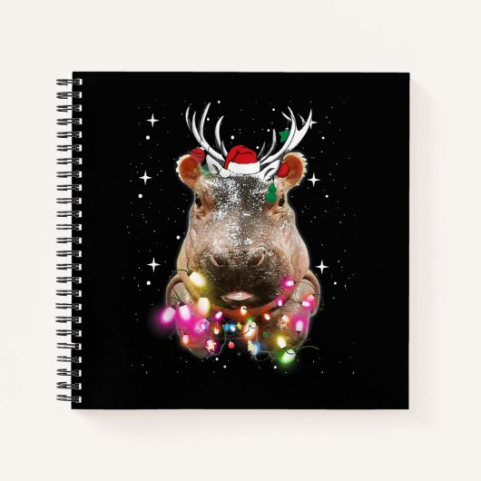 Kerstlampjes Hippo Fiona Hippopotamus Lover Notitieboek (Voorkant)