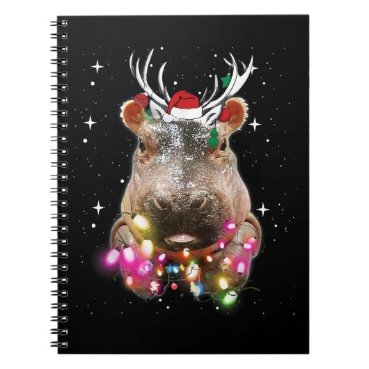 Kerstlampjes Hippo Fiona Hippopotamus Lover Notitieboek (Voorkant)