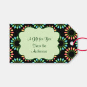 Kerstlampjes in kleurrijk cirkelpatroon cadeaulabel (Voorkant (Horizontaal))