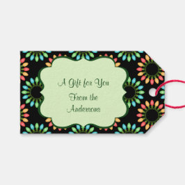 Kerstlampjes in kleurrijk cirkelpatroon cadeaulabel