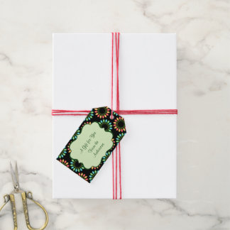 Kerstlampjes in kleurrijk cirkelpatroon cadeaulabel