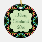 Kerstlampjes in kleurrijke cirkels keramisch ornament (Voorkant)