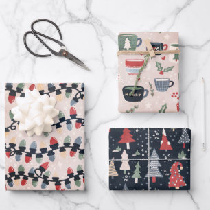 Kerstlampjes, kers en cacao inpakpapier vel