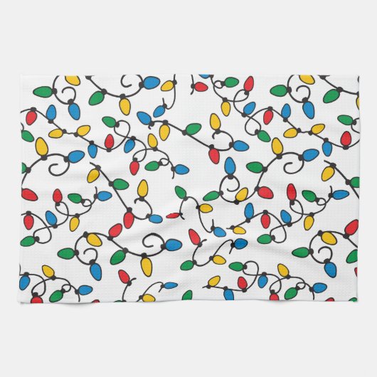 kerstlampjes kleurrijke tekenvellen theedoek (Horizontaal)