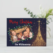 kerstlampjes Lijst goudboomfoto Feestdagenkaart (Staand voorkant)