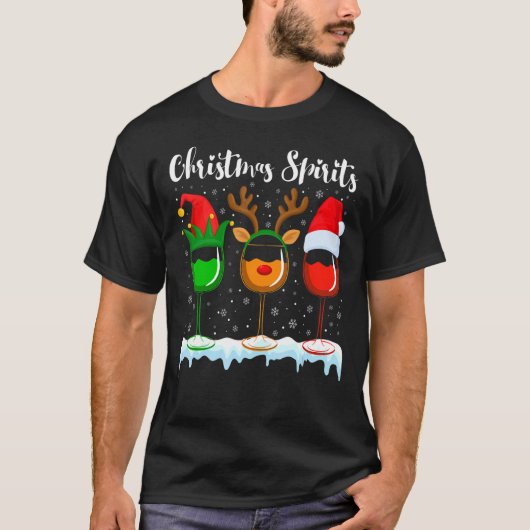 kerstlampjes met kerstsierbril, van wijn t-shirt (Voorkant)