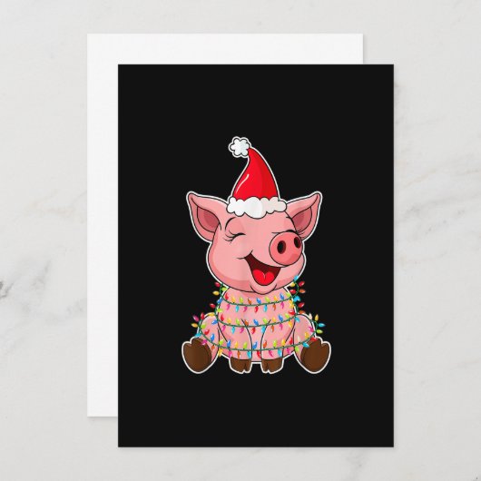 kerstlampjes met Pet met kerstmis - Funny Pig Kaart (Voorkant / Achterkant)