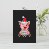 kerstlampjes met Pet met kerstmis - Funny Pig Kaart (Staand voorkant)