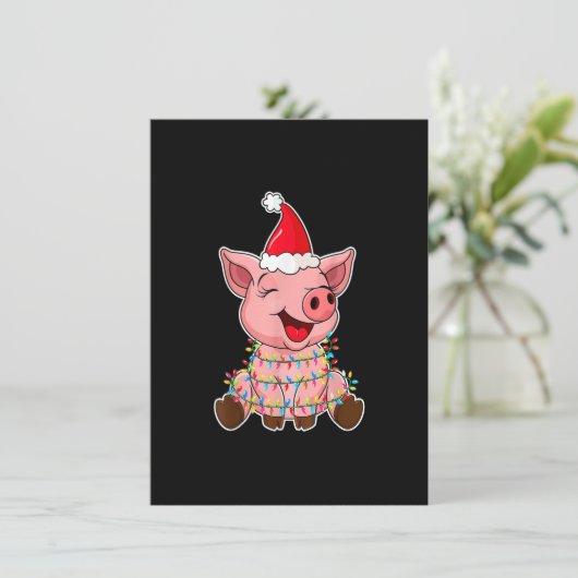 kerstlampjes met Pet met kerstmis - Funny Pig Kaart (Staand voorkant)