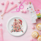 kerstlampjes met Pet met kerstmis - varkenslover Papieren Bordje (Feest)