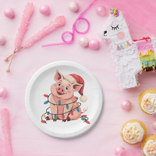 kerstlampjes met Pet met kerstmis - varkenslover Papieren Bordje (Feest)