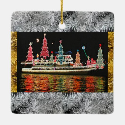 kerstlampjes op een kerstversiering keramisch ornament (Achterkant)