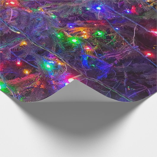 kerstlampjes op pine cadeaupapier (Hoek)