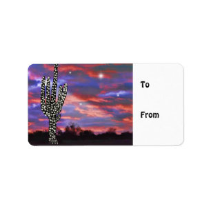 Kerstlampjes op woestijn Saguaro Cactus Etiket