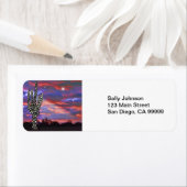 Kerstlampjes op woestijn Saguaro Cactus Etiket (Insitu)