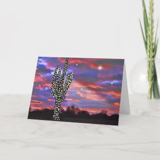 Kerstlampjes op woestijn Saguaro Cactus Feestdagen Kaart