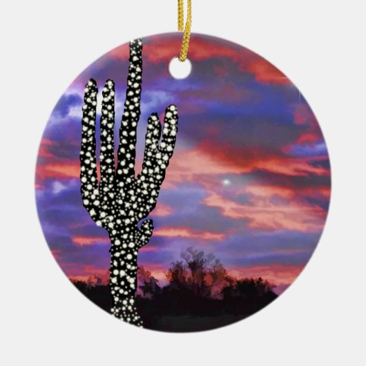 Kerstlampjes op woestijn Saguaro Cactus Keramisch Ornament (Voorkant)