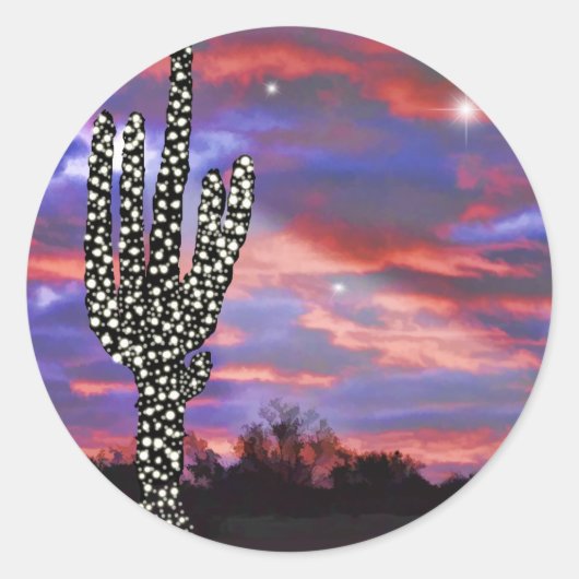Kerstlampjes op woestijn Saguaro Cactus Ronde Sticker (Voorkant)