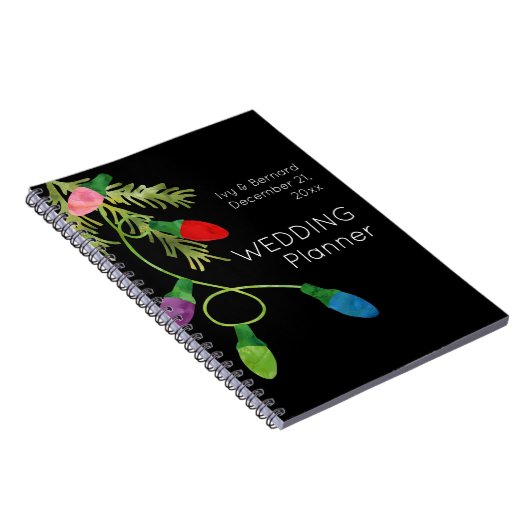 kerstlampjes op zwarte bruiloft notitieboek (Rechterzijde)