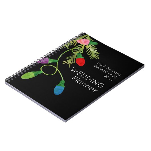 kerstlampjes op zwarte bruiloft notitieboek (Linkerzijde)