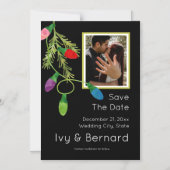 Kerstlampjes op zwarte foto Save the Date Magnetische Uitnodiging (Voorkant)