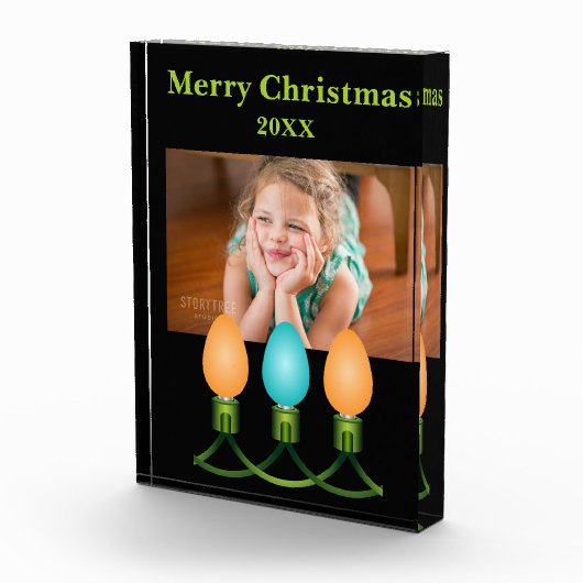 kerstlampjes Oranje en blauw op maat Fotoblokken (Rechts)