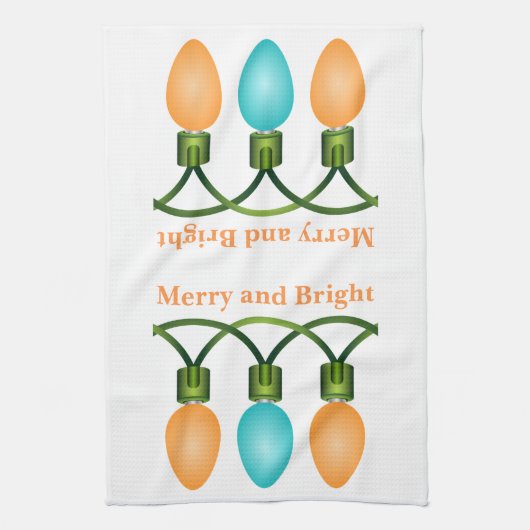 kerstlampjes, Oranje en blauw Theedoek (Verticaal)