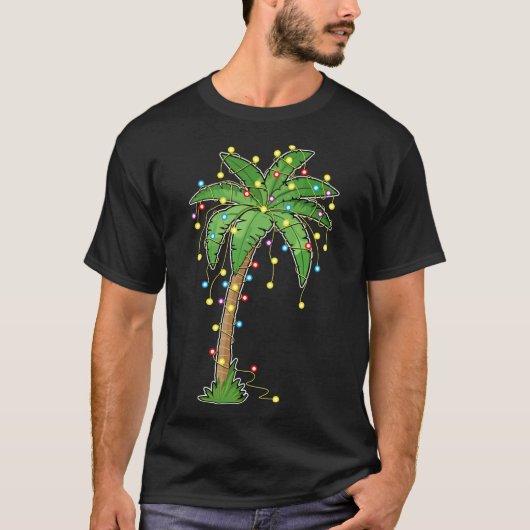 kerstlampjes palmboom strand Funny Tropical Xm T-shirt (Voorkant)