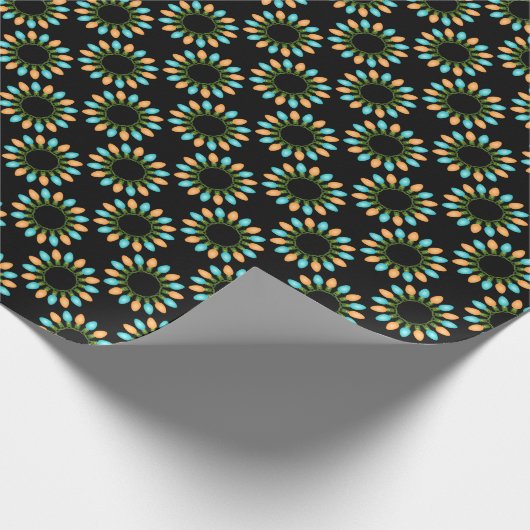 Kerstlampjes Patroon Oranje en blauw Cadeaupapier (Hoek)