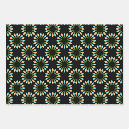 Kerstlampjes Patroon Oranje en blauw Inpakpapier Vel (Voorkant 2)