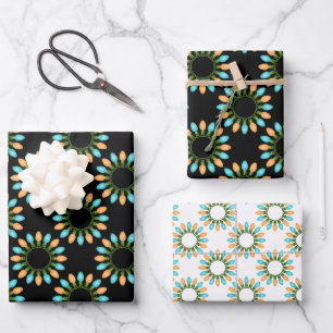 Kerstlampjes Patroon Oranje en blauw Inpakpapier Vel