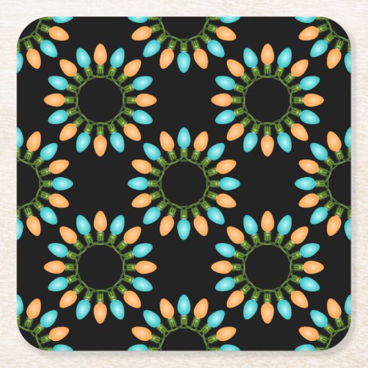 Kerstlampjes Patroon Oranje en blauw Kartonnen Onderzetters (Voorkant)