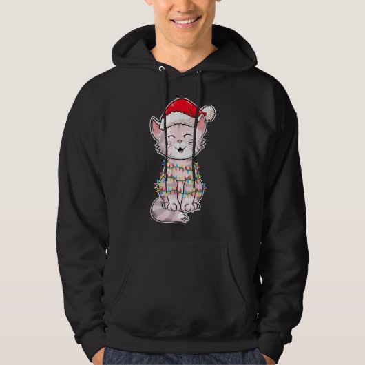 kerstlampjes Pet met kerstmis - Cute Cat L Hoodie (Voorkant)