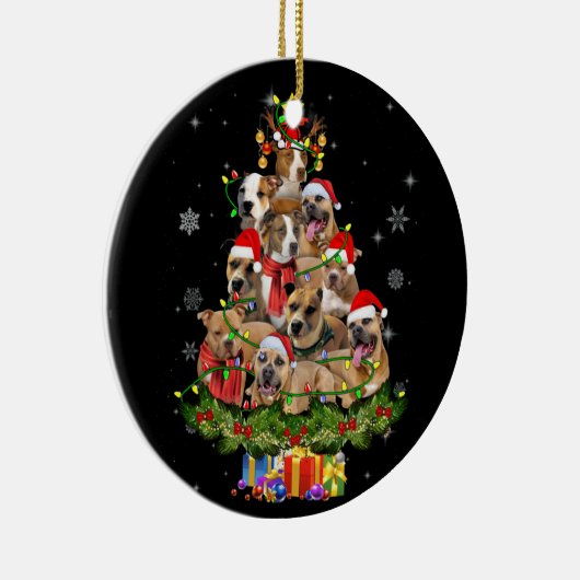 kerstlampjes Pitbull Santa Hat Tree Pitbull Keramisch Ornament (Rechts)