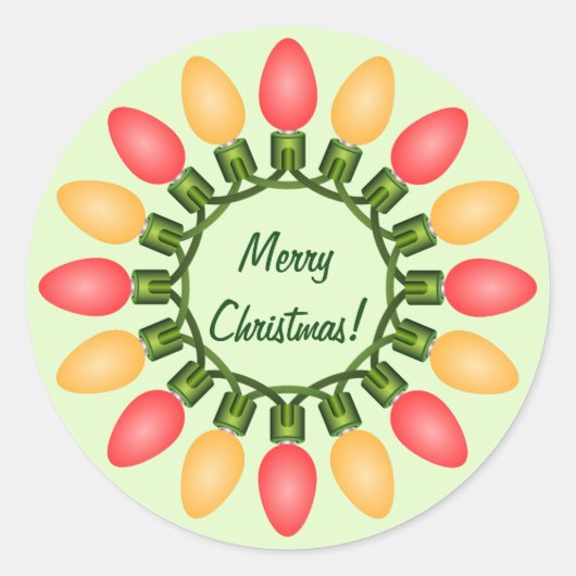 Kerstlampjes rond rood en Oranje Ronde Sticker (Voorkant)